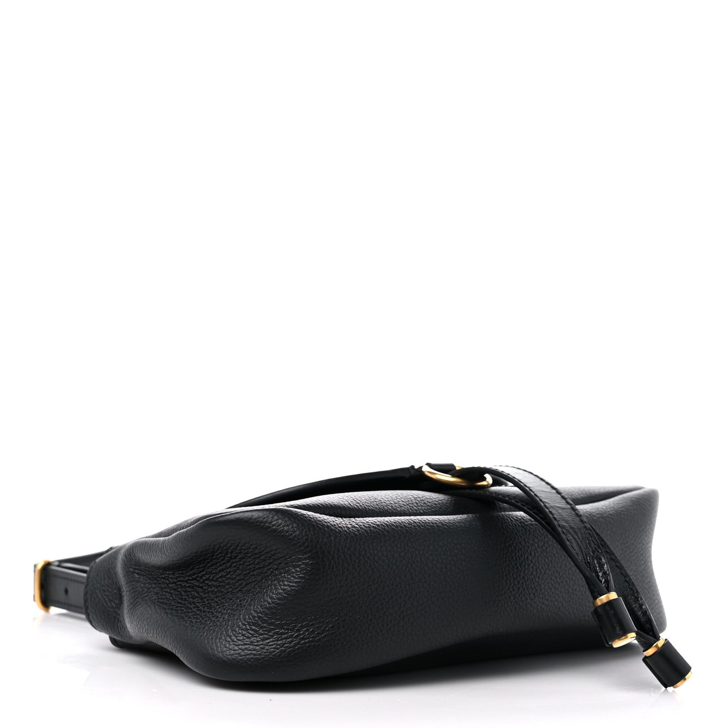Shiny Grained Calfskin Marcie Clutch Black