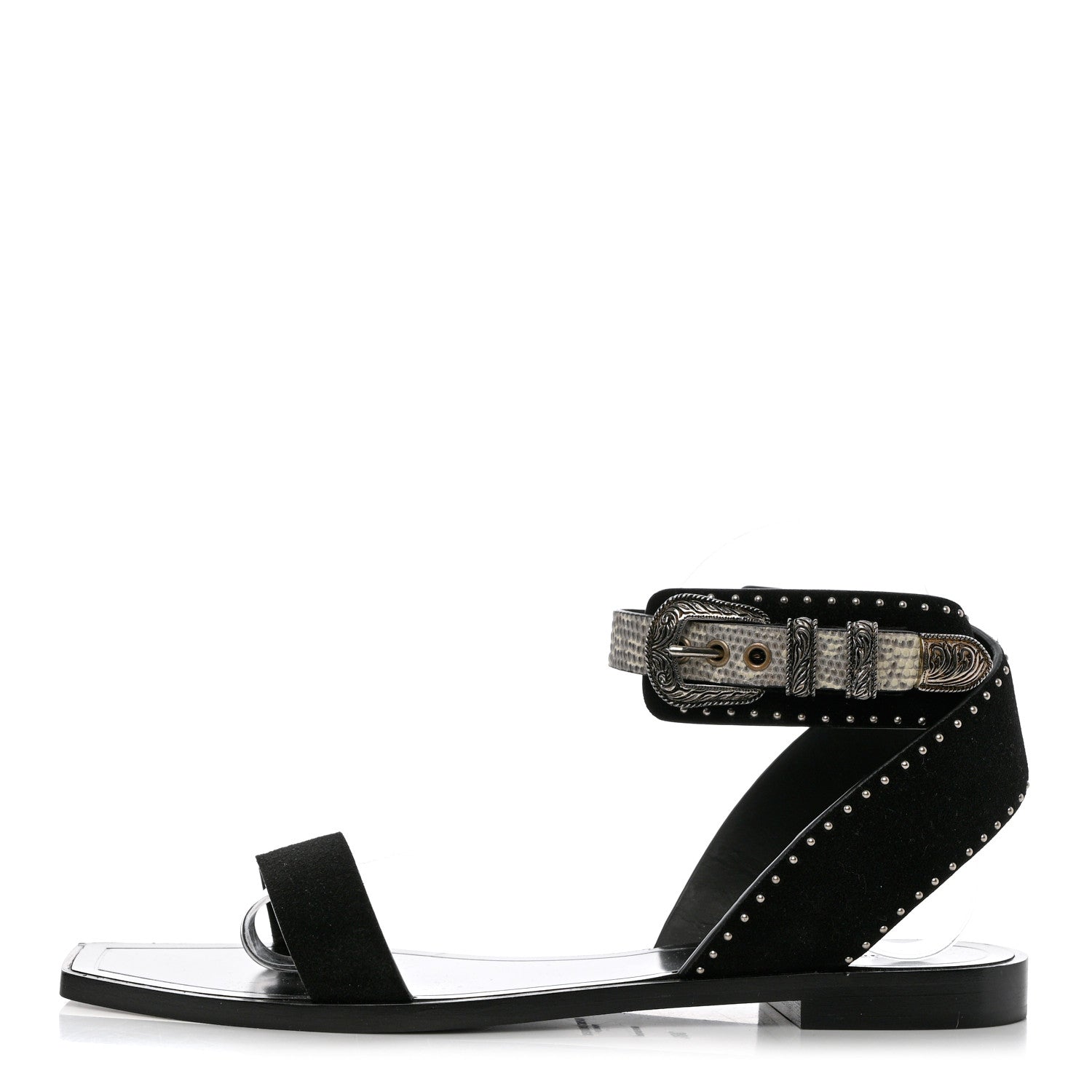Saint Laurent Suede Lizard Flat Sandals 38.5 Black 1 of 10