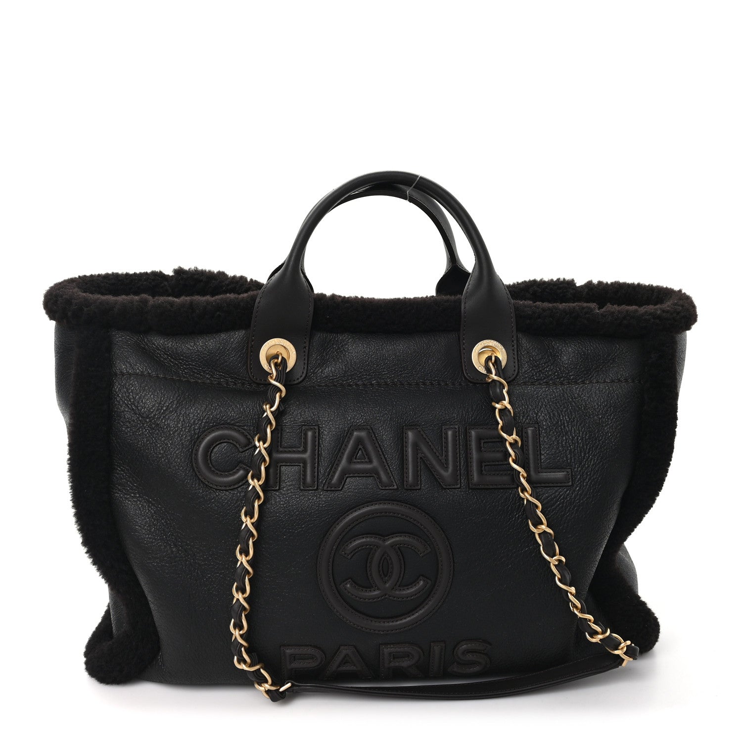 Chanel Lambskin Shearling Medium Deauville Tote Dark Brown 1817653