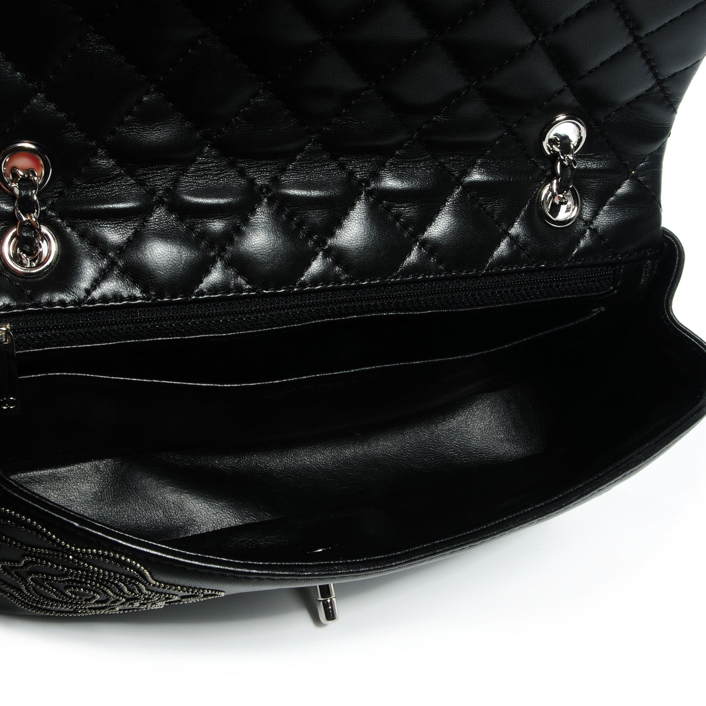 Lambskin Embroidered Camellia Follies Flap Black
