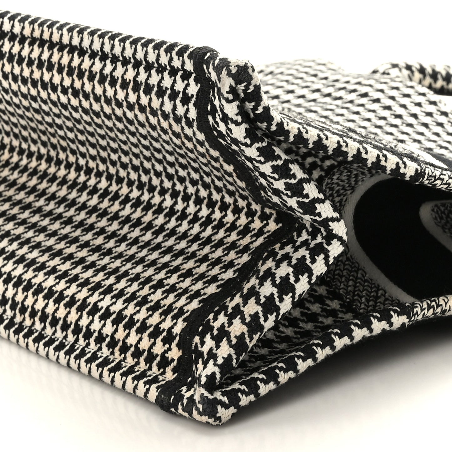 Canvas Houndstooth Embroidered Medium Book Tote Black White