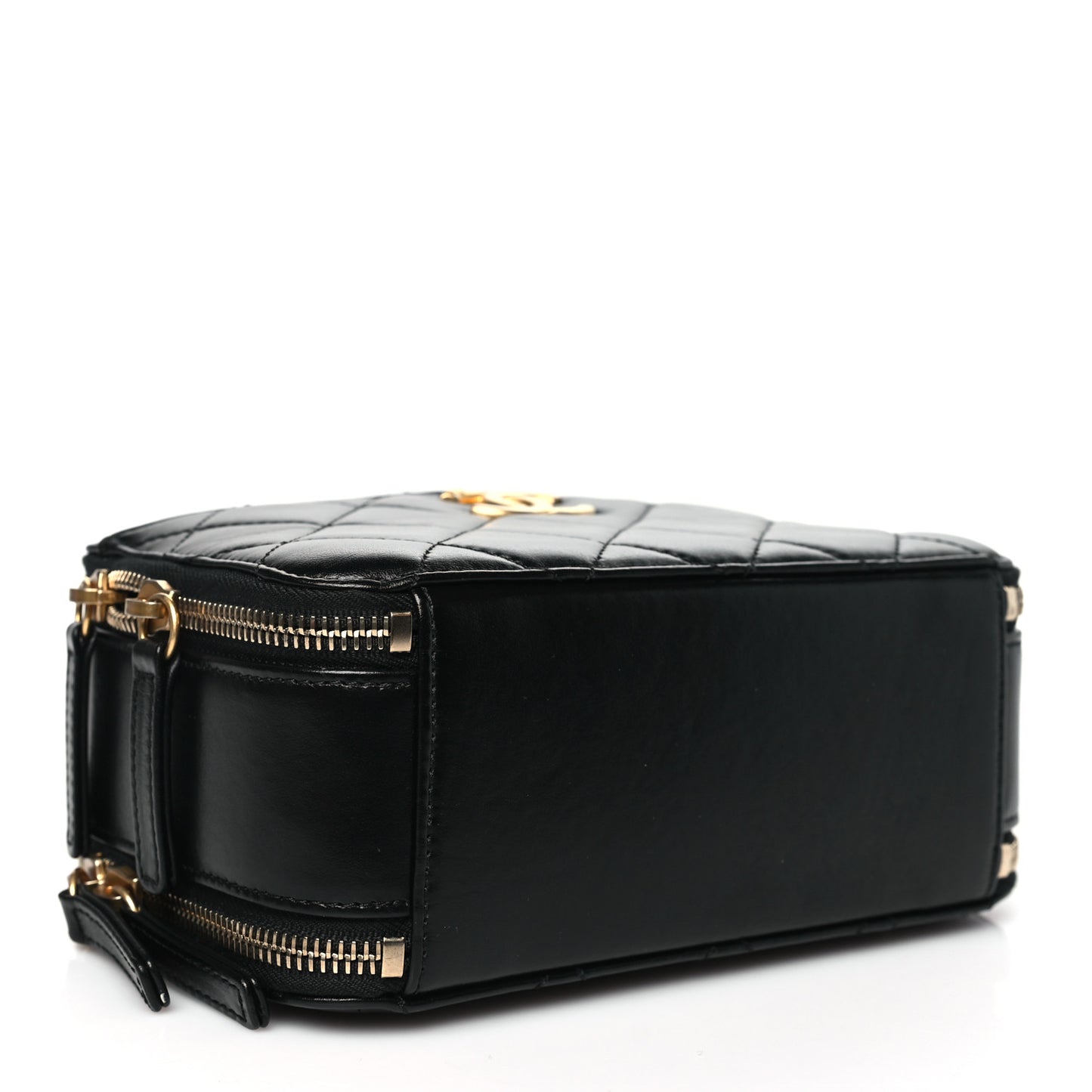 Shiny Calfskin Quilted Top Handle Vanity Black