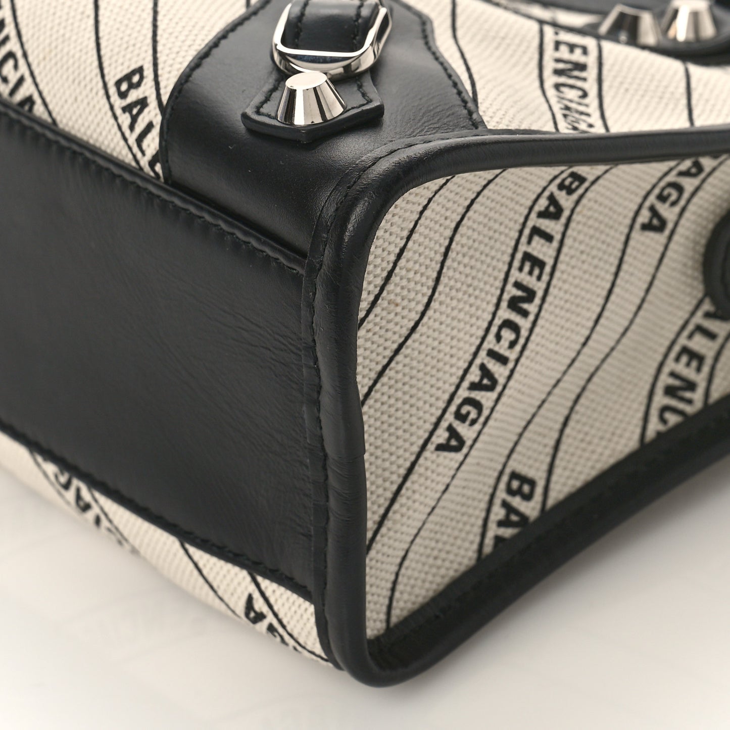 Canvas Satin Calfskin Diagonal Allover Logo Print Classic Silver Hardware Mini City Natural Black