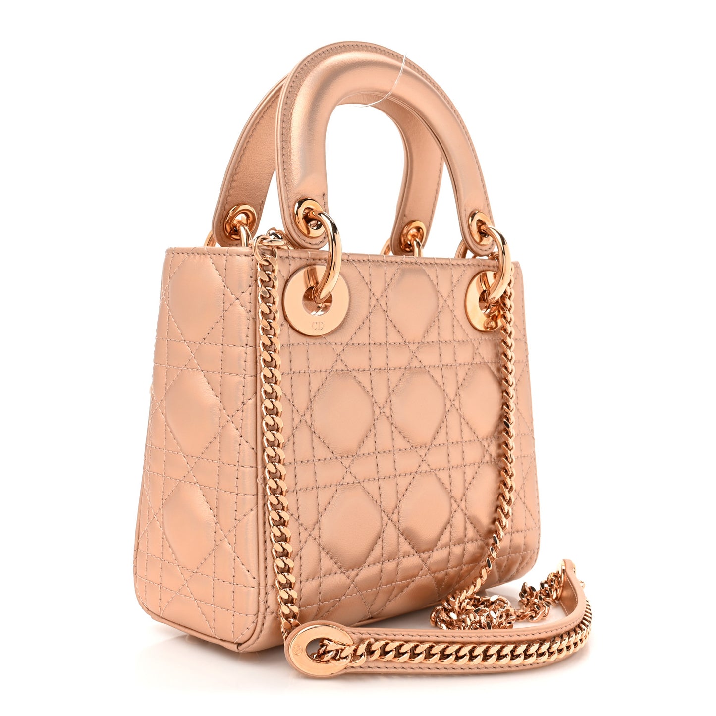 Iridescent Metallic Lambskin Cannage Mini Lady Dior Pink