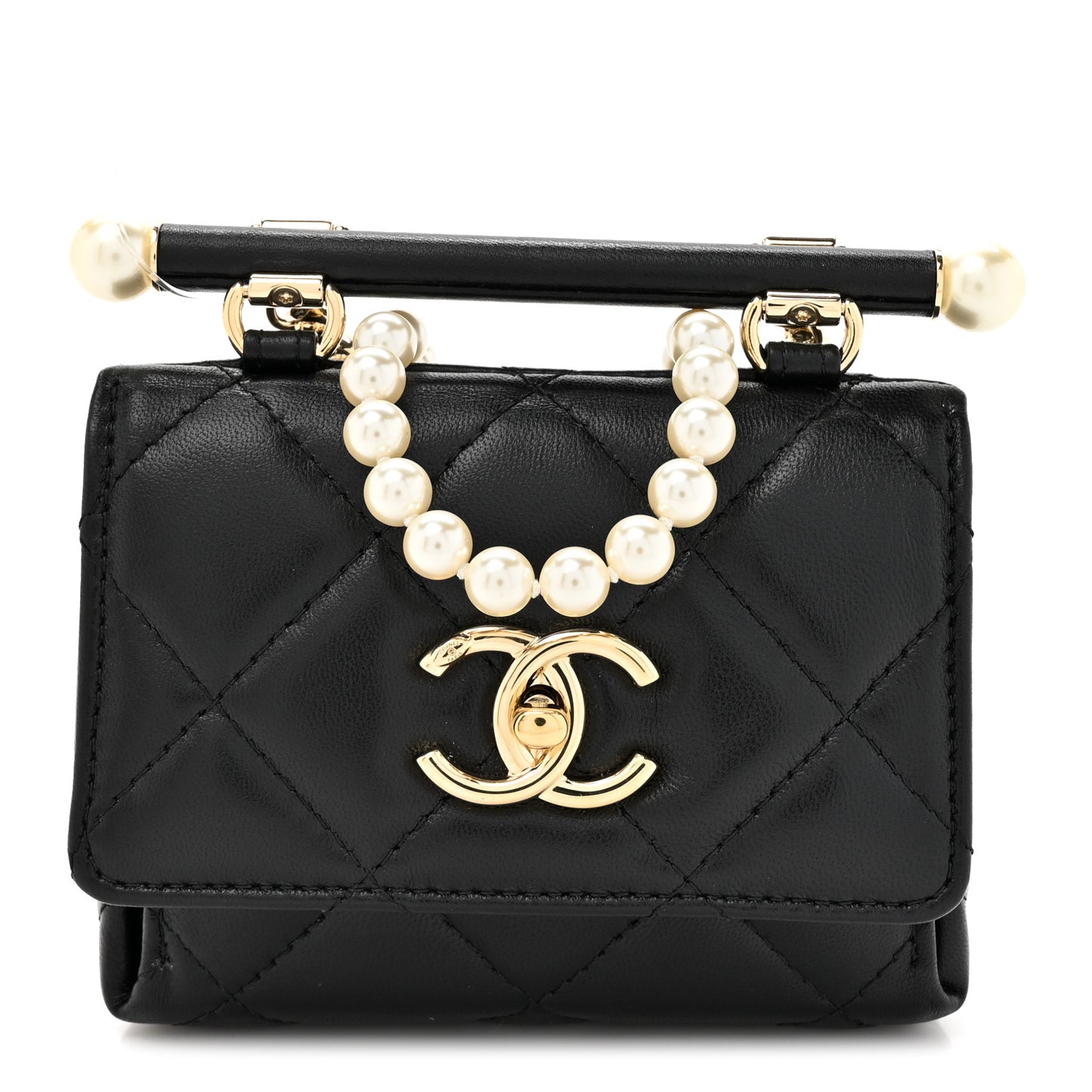 Lambskin Quilted Pearl Pyramid Clutch With Chain Black