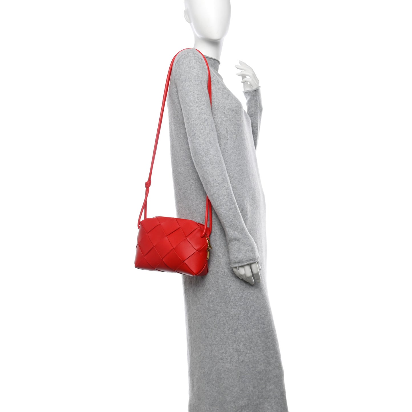 Lambskin Maxi Intrecciato Small Cassette Camera Bag Bright Red