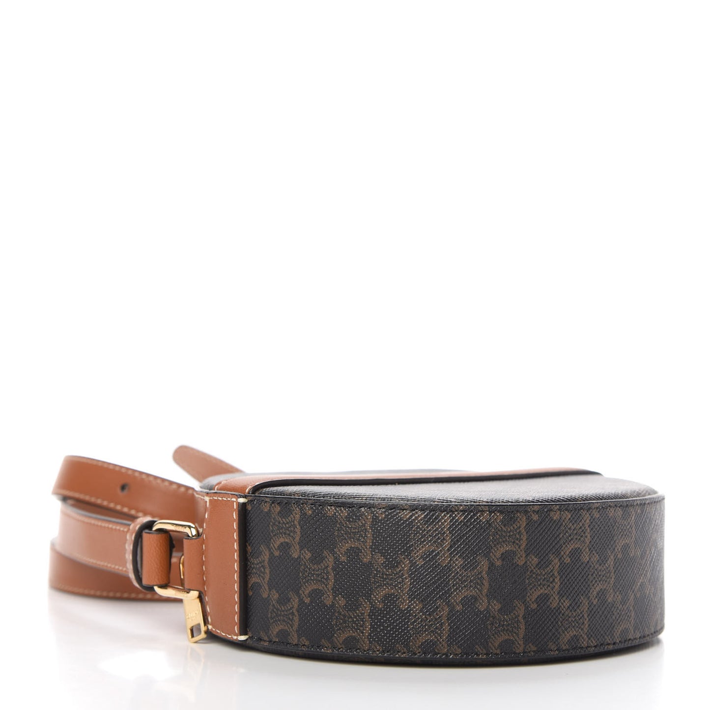 Lambskin Triomphe Canvas Round Purse On Strap Black Tan