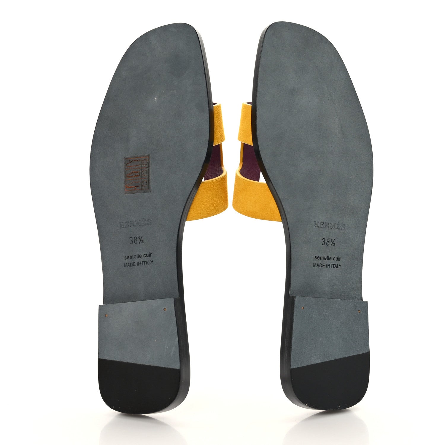 Hermes Suede Goatskin Oran Sandals 38.5 Jaune Topaze 5 of 9
