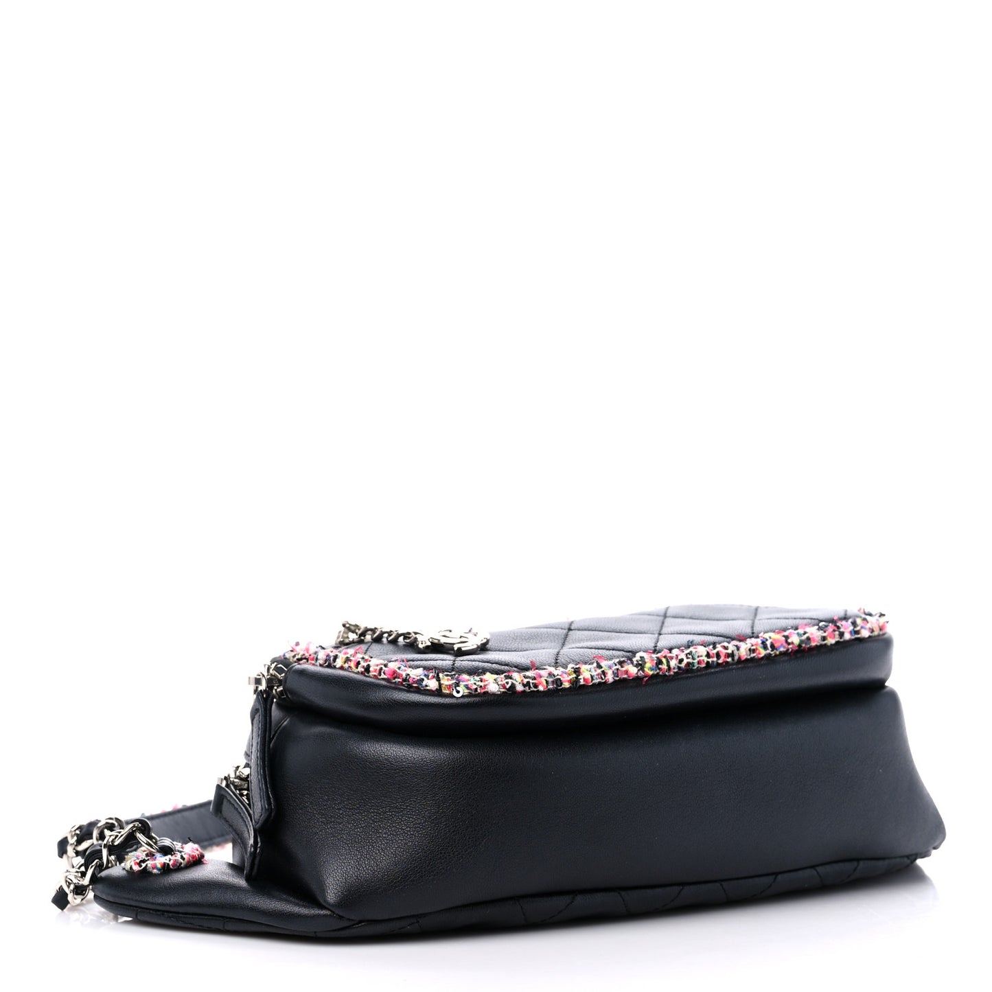 Lambskin Tweed Quilted Elegant Trim Waist Belt Bag Black