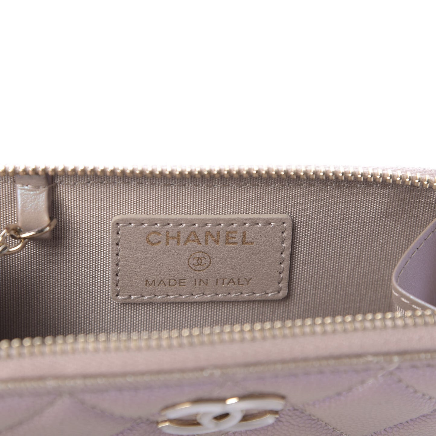 Iridescent Caviar Quilted Key Holder Case Light Gold