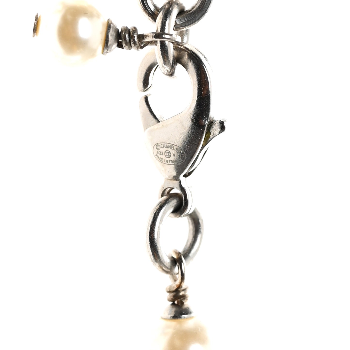 Crystal Pearl CC Long Necklace Silver