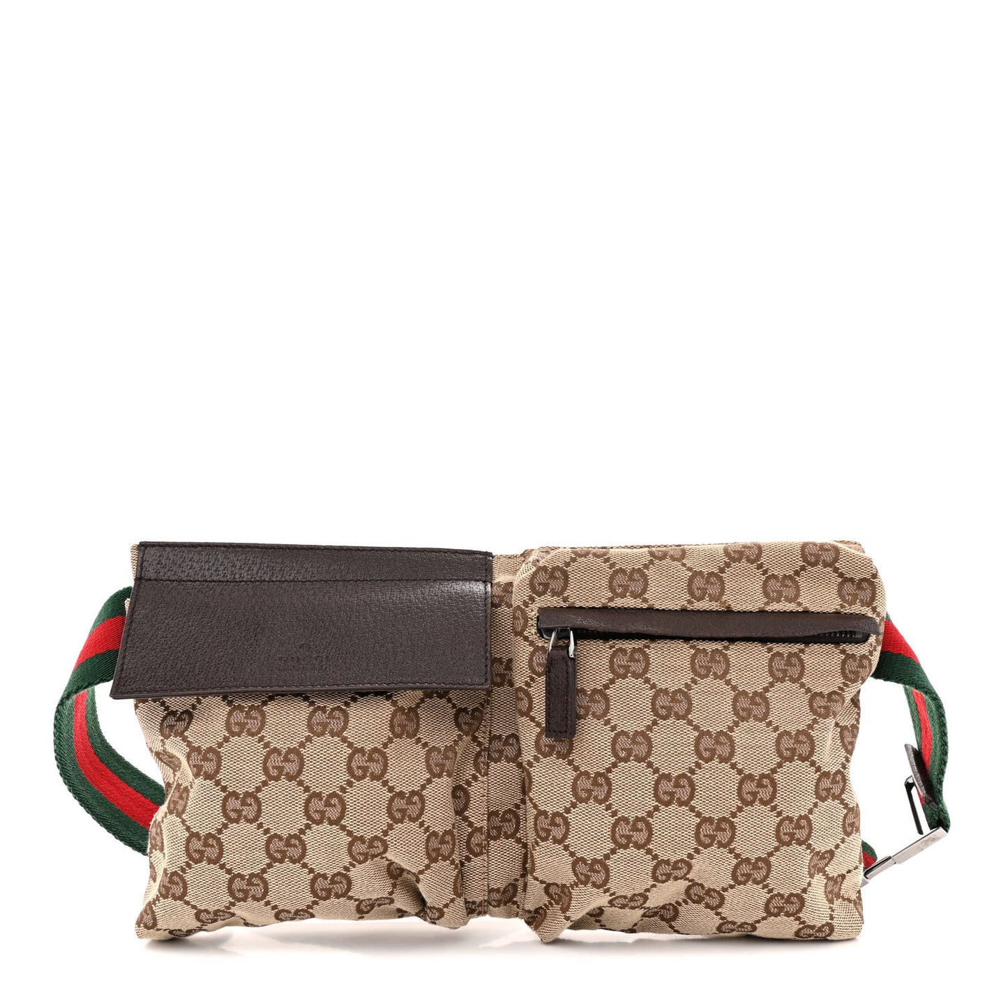GG Monogram Double Pocket Belt Bag Dark Brown