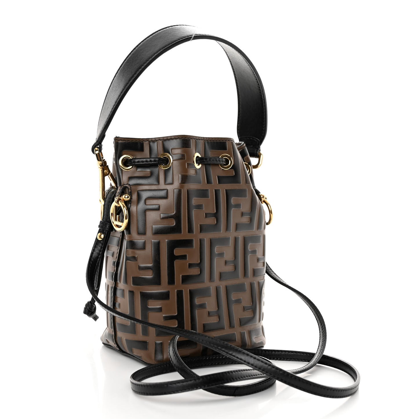Vitello Liberty F is Fendi Bi-Color FF 1974 Embossed Mini Mon Tresor Bucket Bag Maya Black