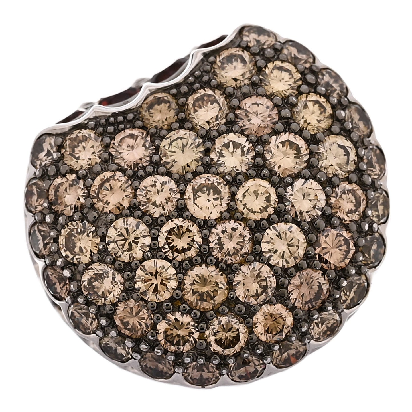 18K White Gold Brown Diamond Garnet Macaron Ring 54 6.75