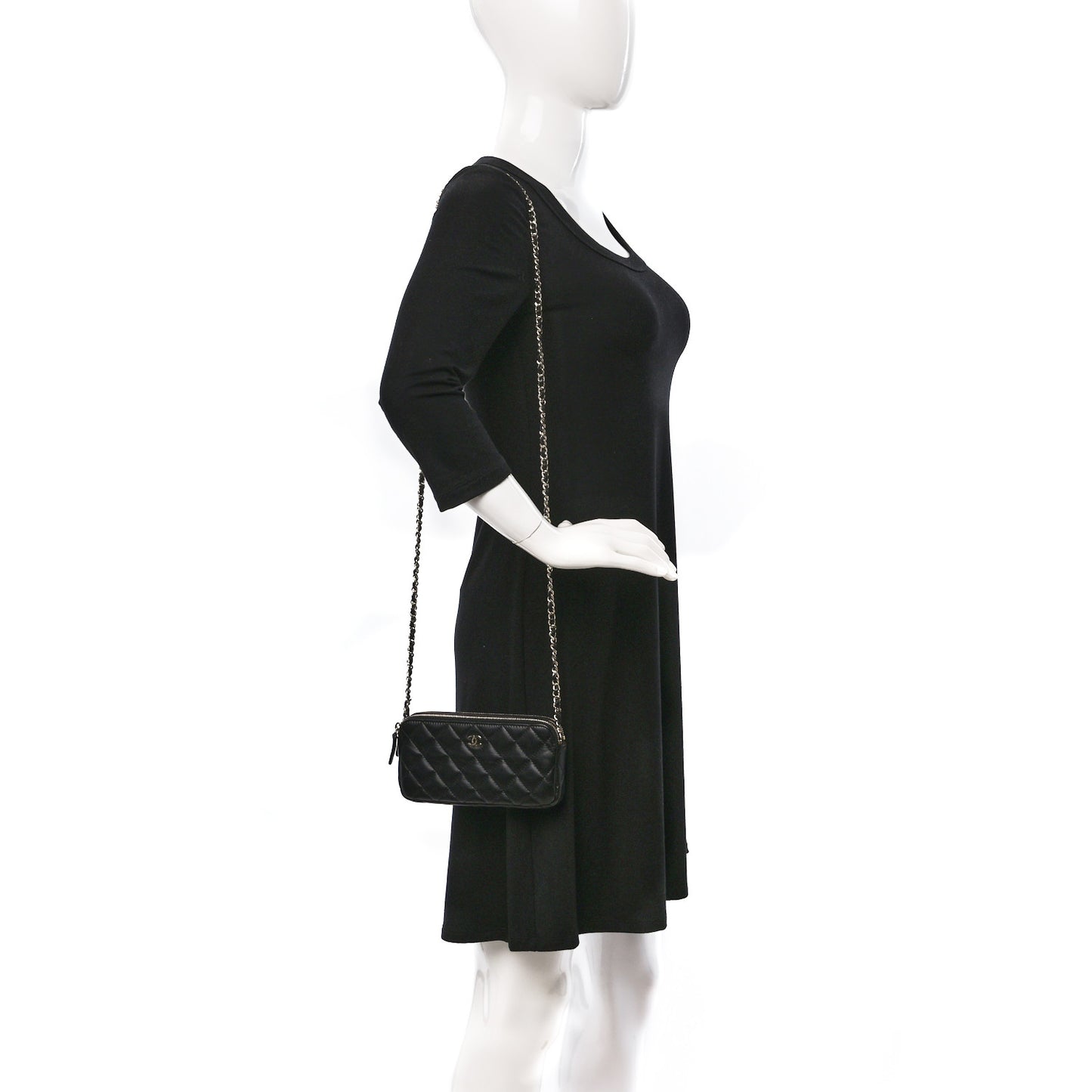 Lambskin Quilted Small Clutch With Chain Black