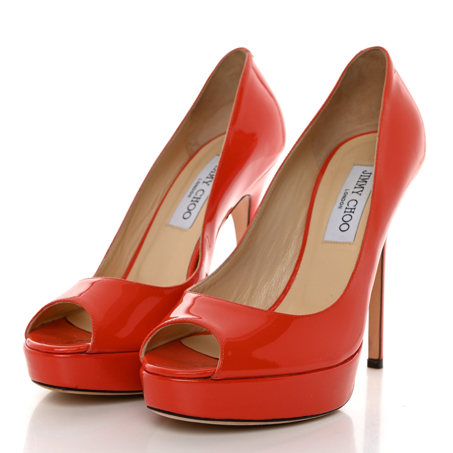 Patent Calfskin Crown 120 Peep Toe Platform Pumps 38 Tangerine