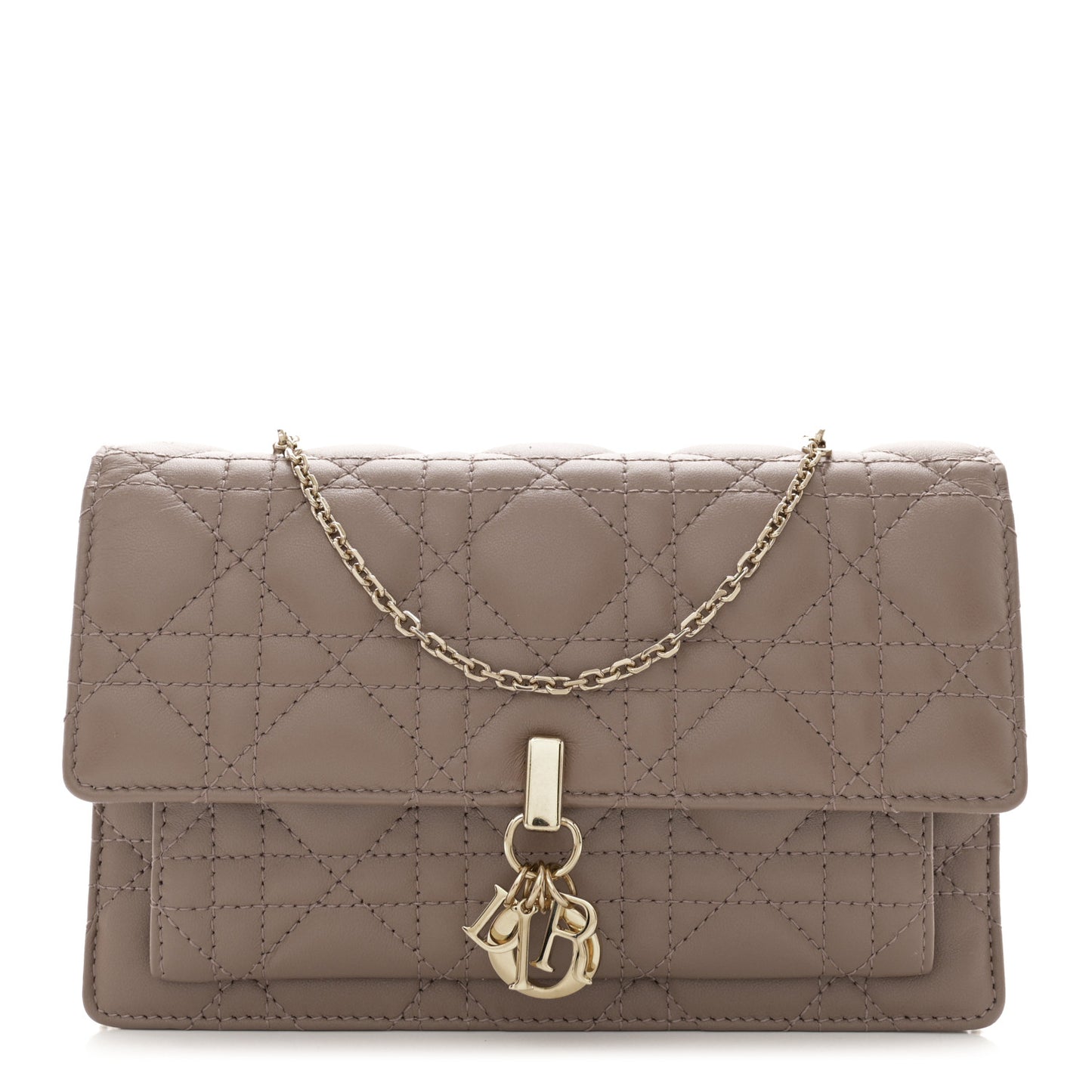 Lambskin Chain Lady Dior Chain Pouch Warm Taupe