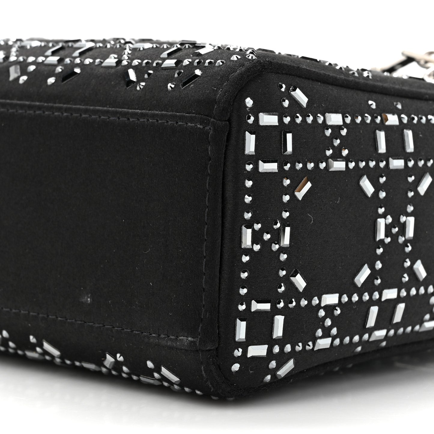 Satin Crystal Cannage Mini Lady Dior Black