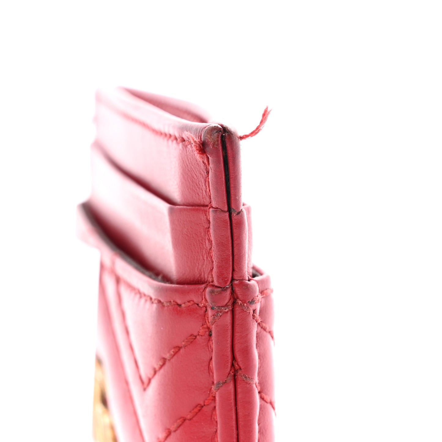 Calfskin Matelasse GG Marmont Card Holder Hibiscus Red