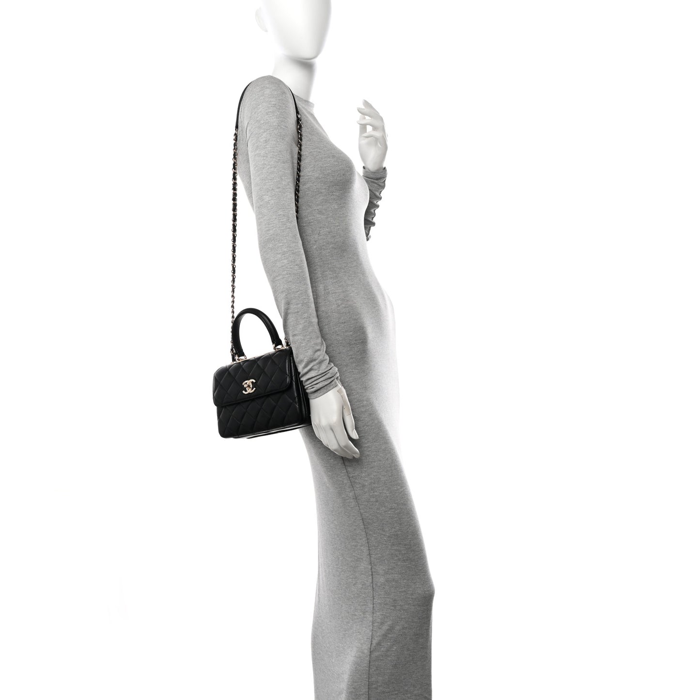 Lambskin Quilted Mini Trendy CC Dual Handle Flap Bag Black