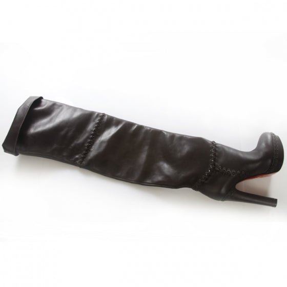 Leather Tres Contente Thigh High Boots 37 Brown