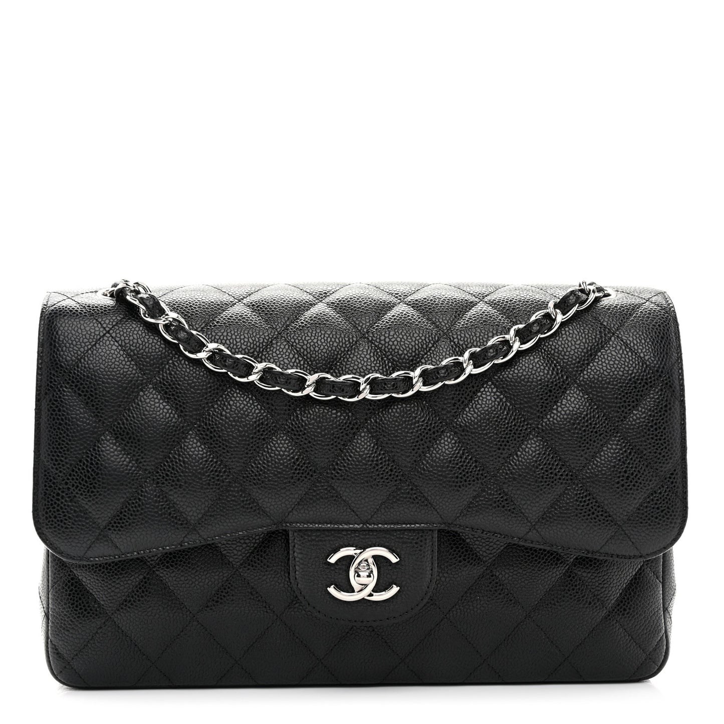 Caviar Quilted Jumbo Double Flap Black