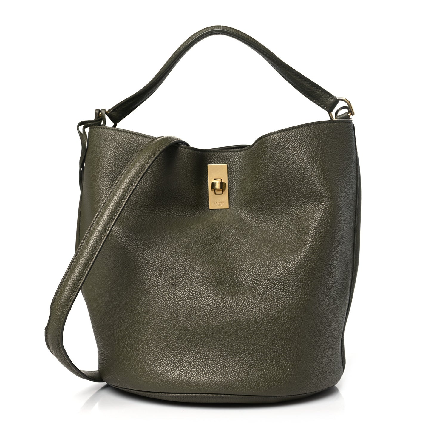 Supple Grained Calfskin Bucket 16 Bag Dark Olive