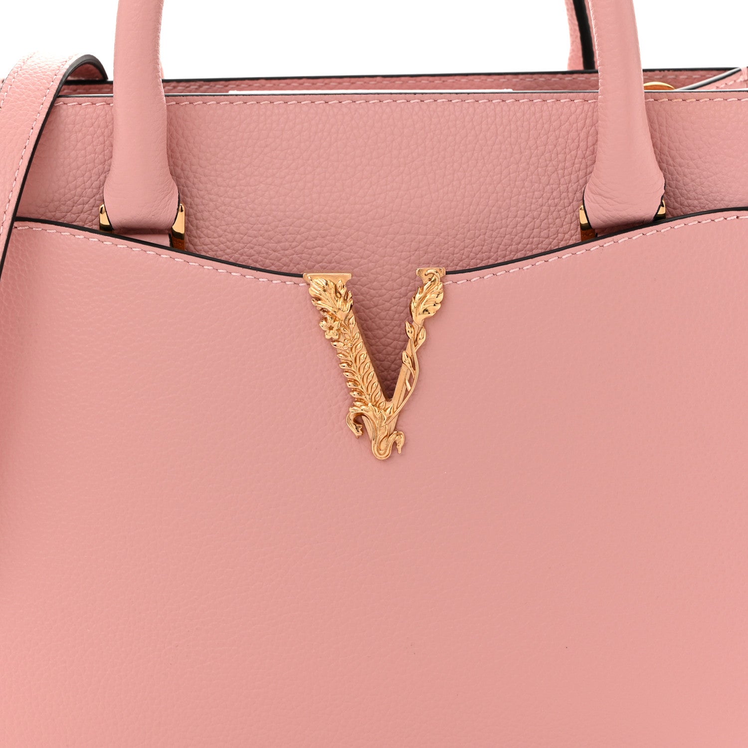 Versace Grained Calfskin Virtus Top Handle Tote Pink 7 of 9