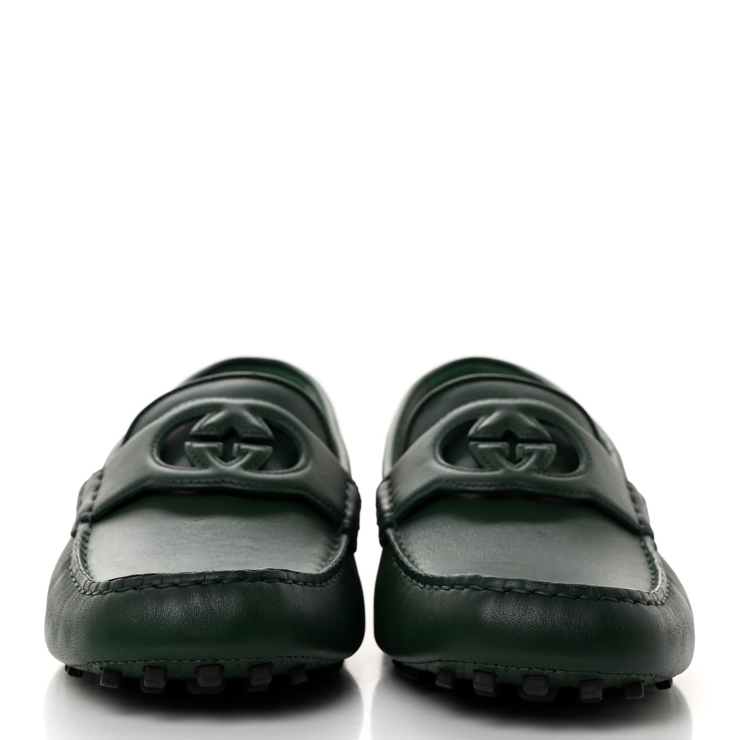 Gucci Soft Clove Calfskin Mens Interlocking G Driver Loafers 12 Vintage Green 2 of 10