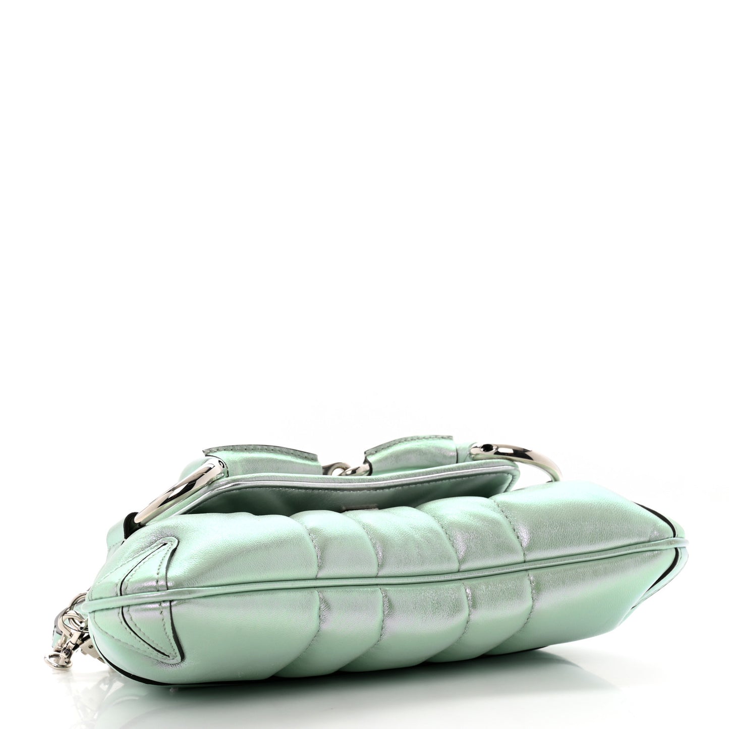 Iridescent Nappa Vertical Matelasse Small Maxi Horsebit Chain Shoulder Bag Iridescent Salvy Green