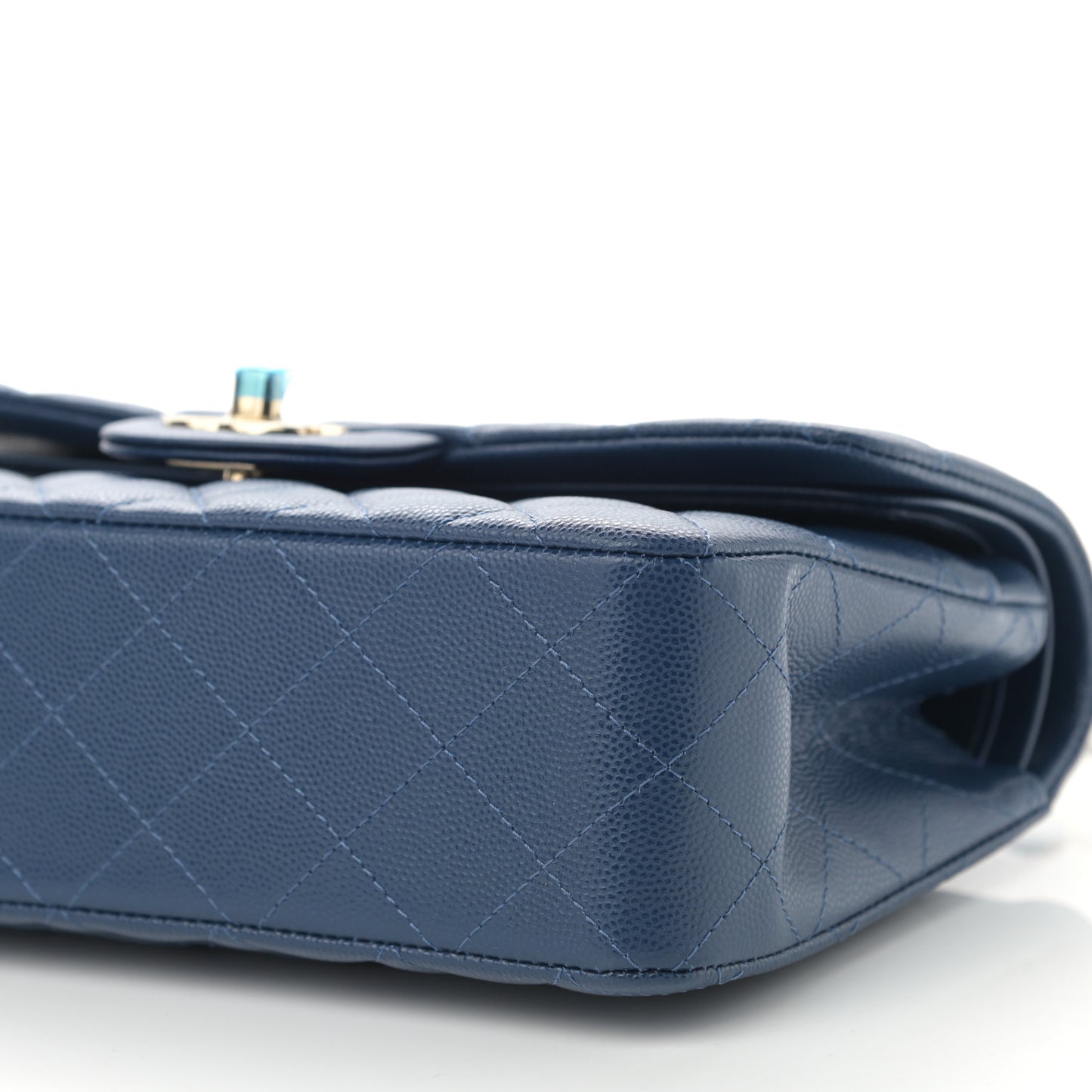 Caviar Quilted Small Double Flap Blue