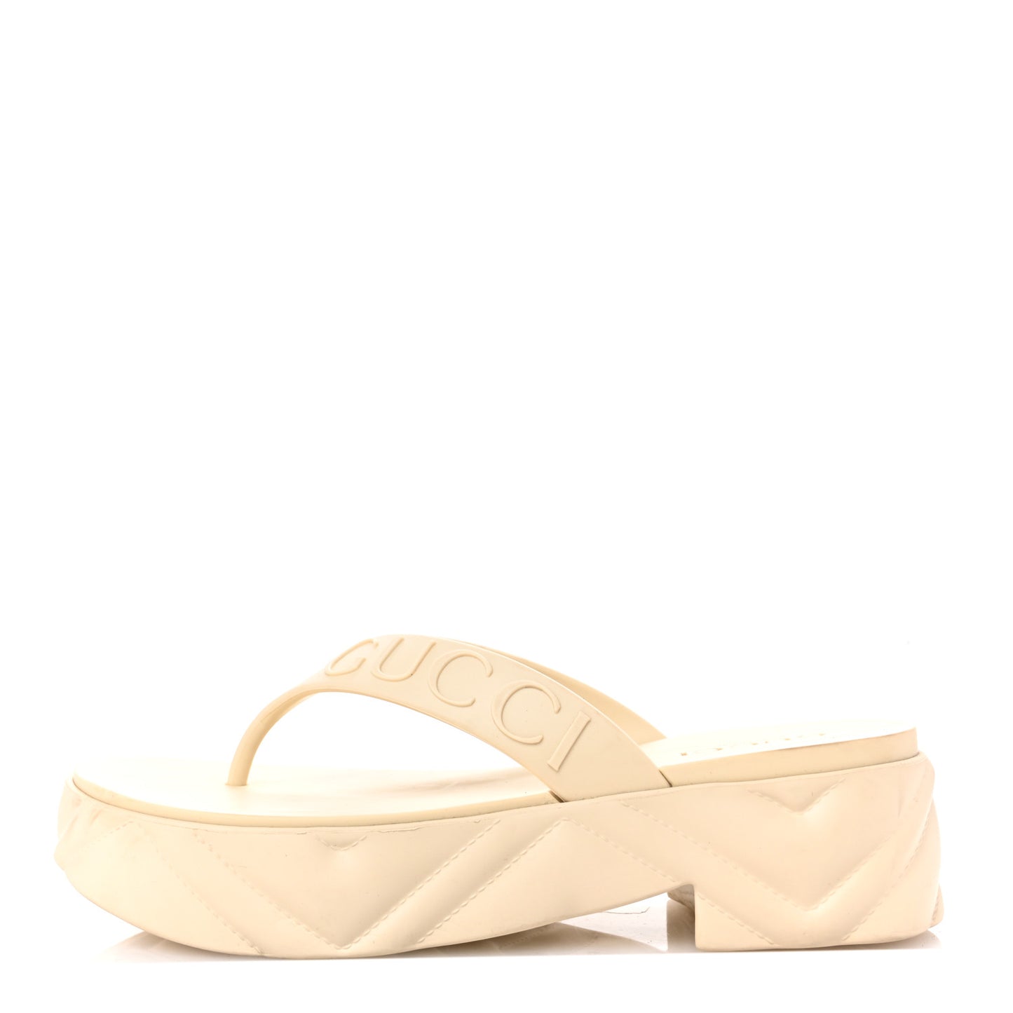 Rubber Chevron Logo Embossed Womens Thong Platform Sandals 37 White