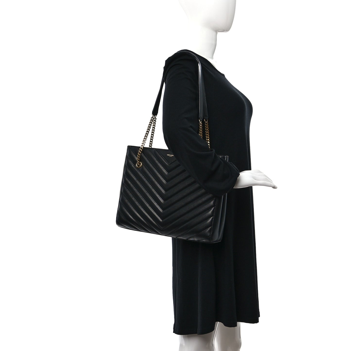 Grain de Poudre Matelasse Chevron Medium Tribeca Shopping Bag Black