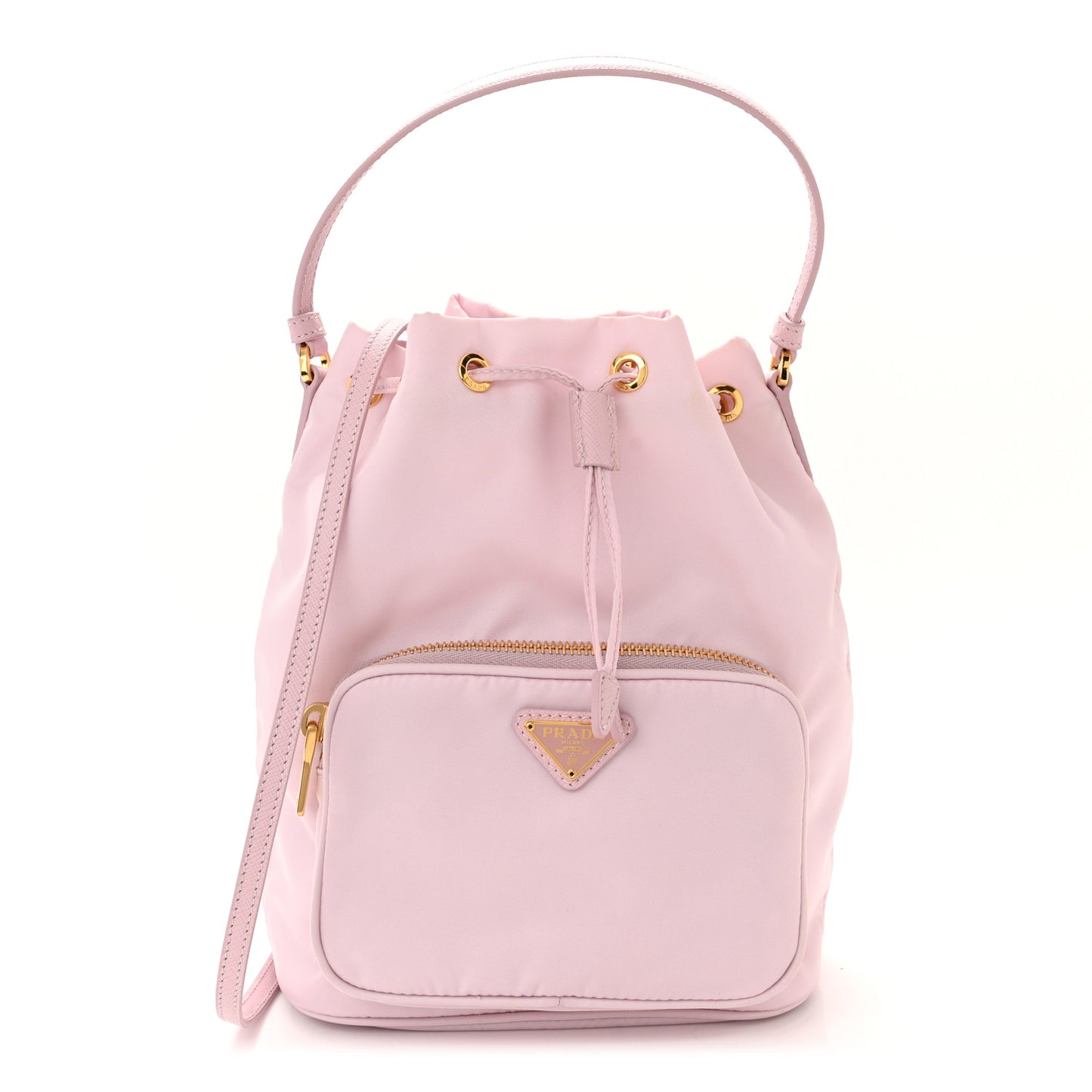 Re-Nylon Saffiano Duet Bucket Crossbody Bag Alabastro