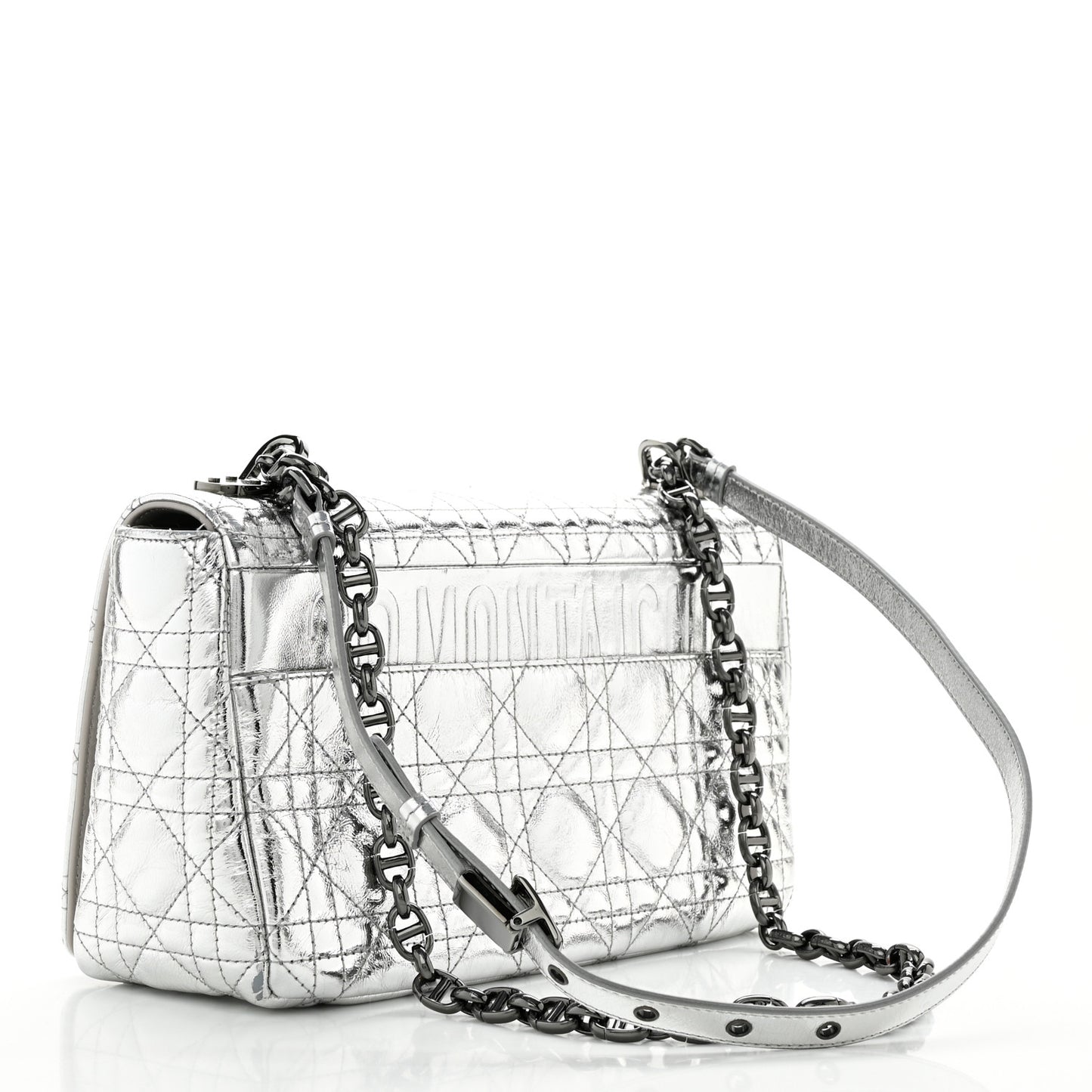 Metallic Calfskin Cannage Medium Caro Bag Argent