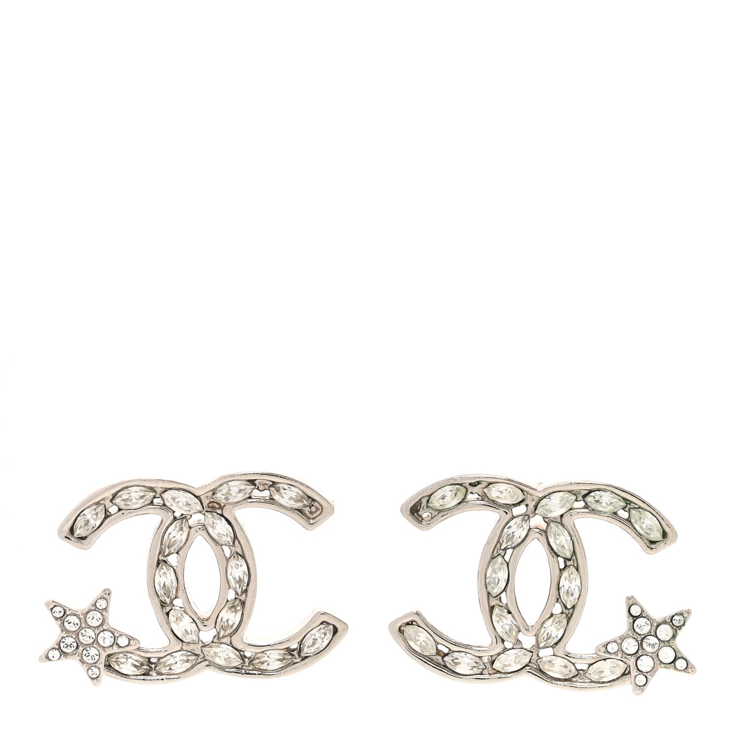 Chanel Crystal CC Starfall Earrings Silver 1556394 