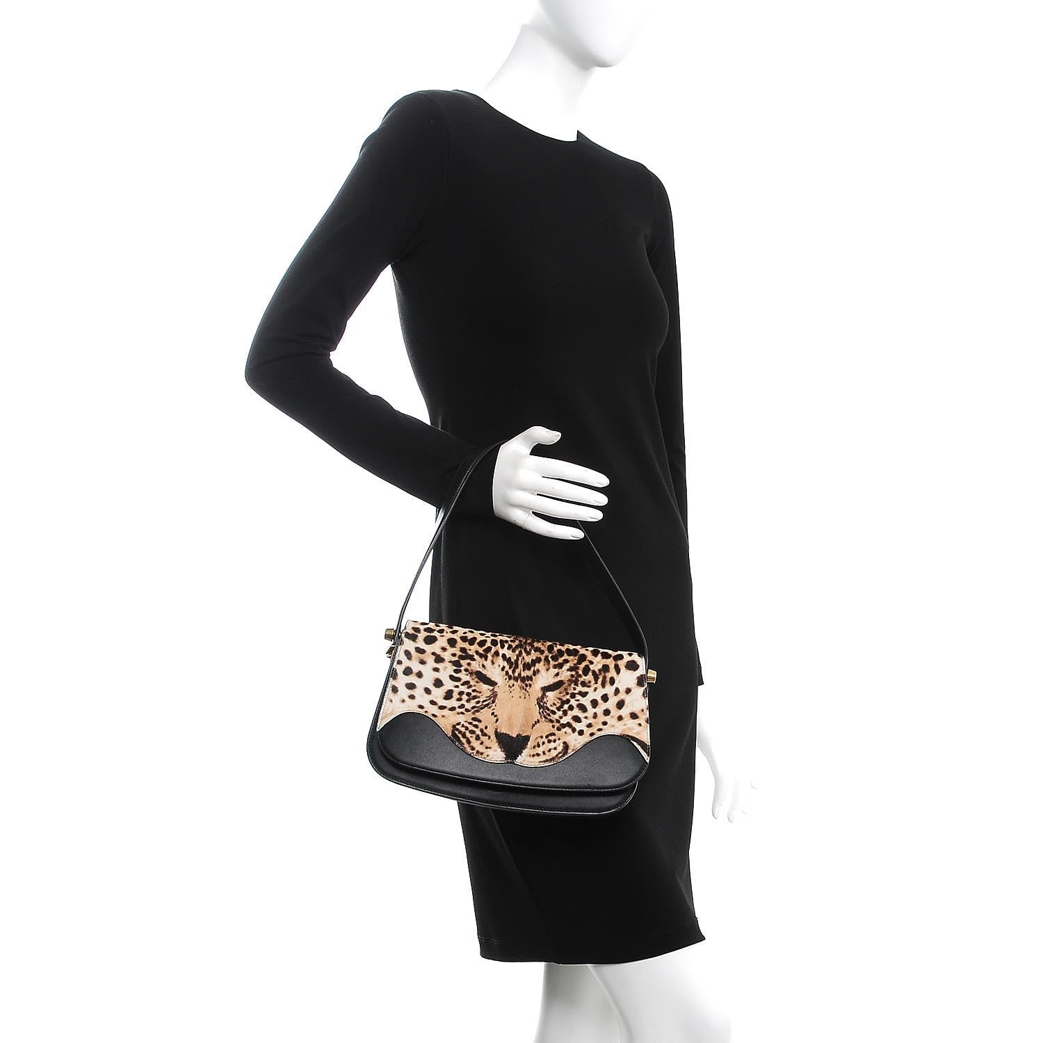 Gucci Calf Hair Leopard Print Shoulder Bag Black 3 of 9