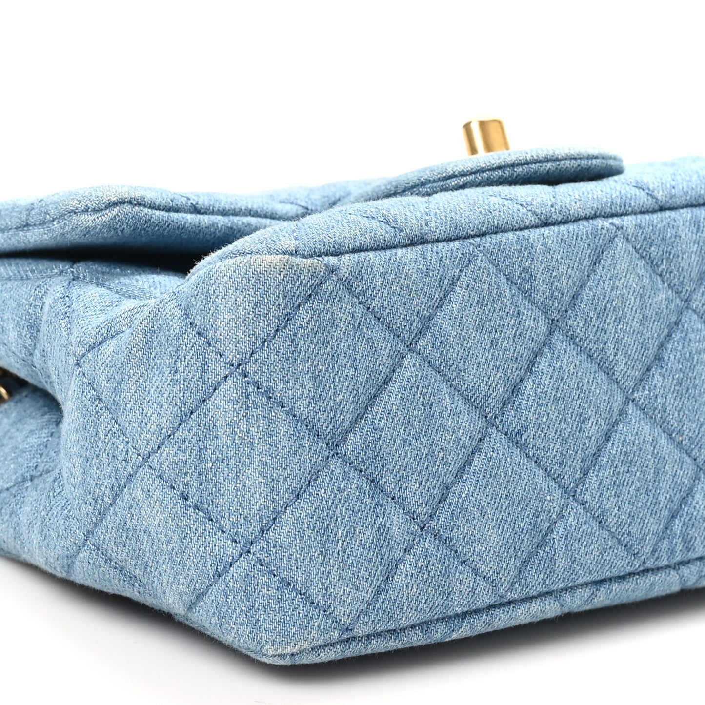 Denim Quilted Mini Pearl Crush Flap Blue