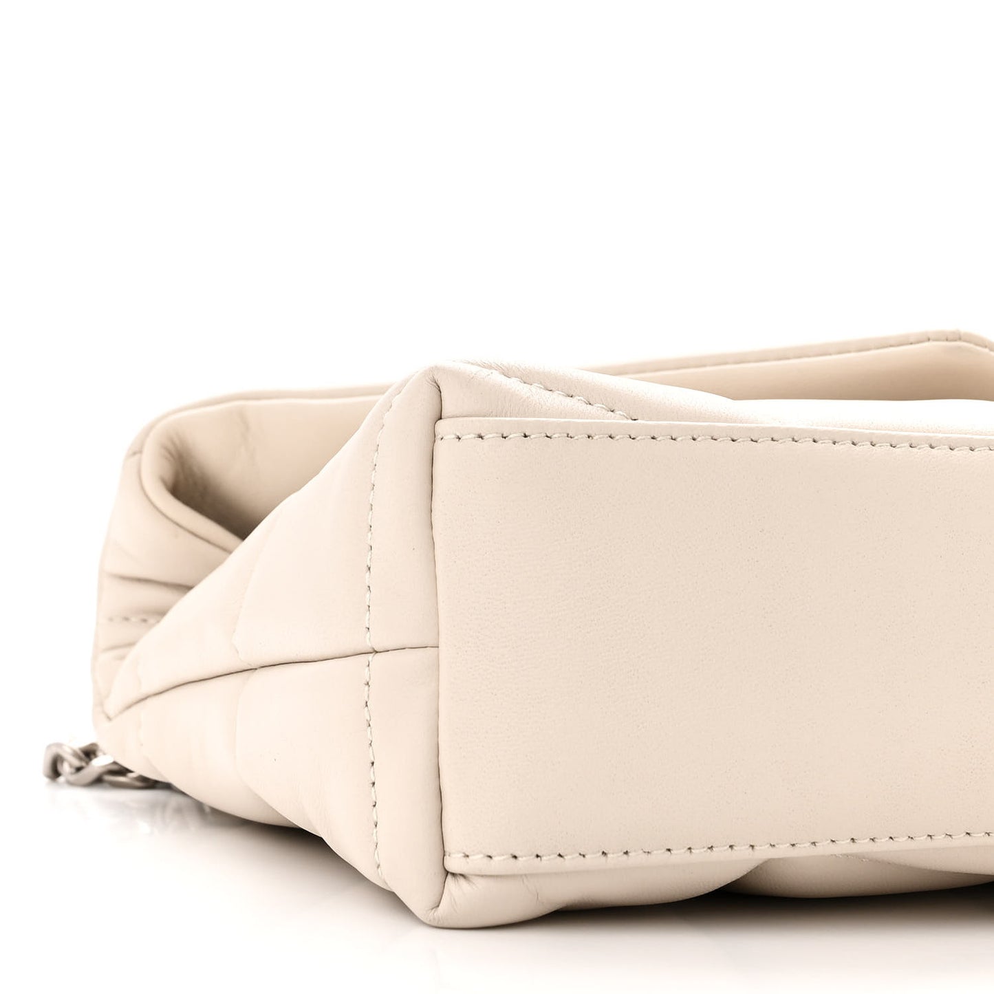 SAINT LAURENT Lambskin Quilted Toy Loulou Puffer Monogram Chain Satchel Crema Soft