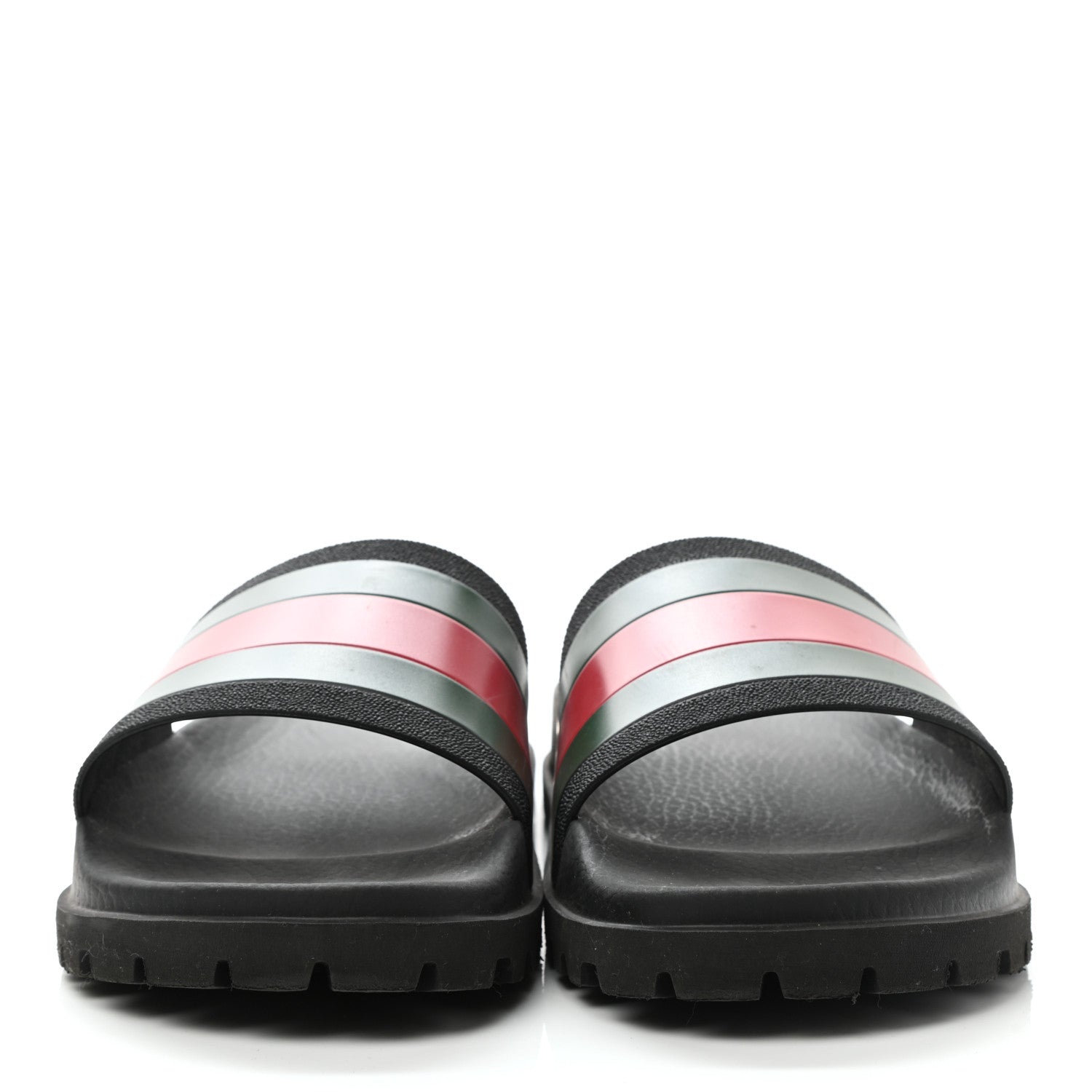 Gucci Rubber Web Mens Lug Sole Slide Sandals 9 Black Green Red 2 of 8