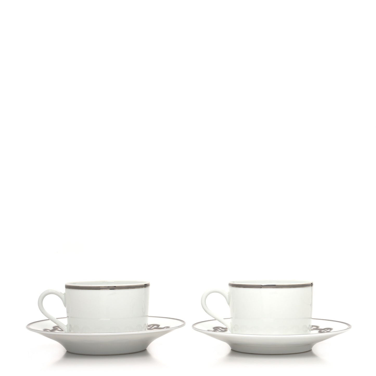 Porcelain Platinum Chaine d'Ancre Tea Cup and Saucer Set of 2