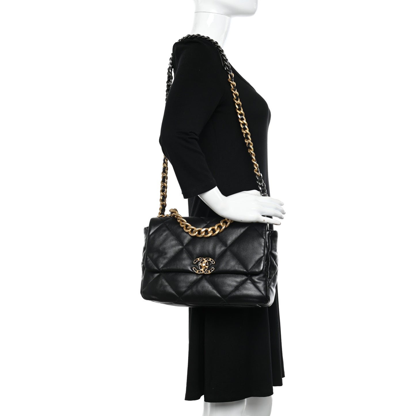 Lambskin Quilted Large Chanel 19 Flap Black