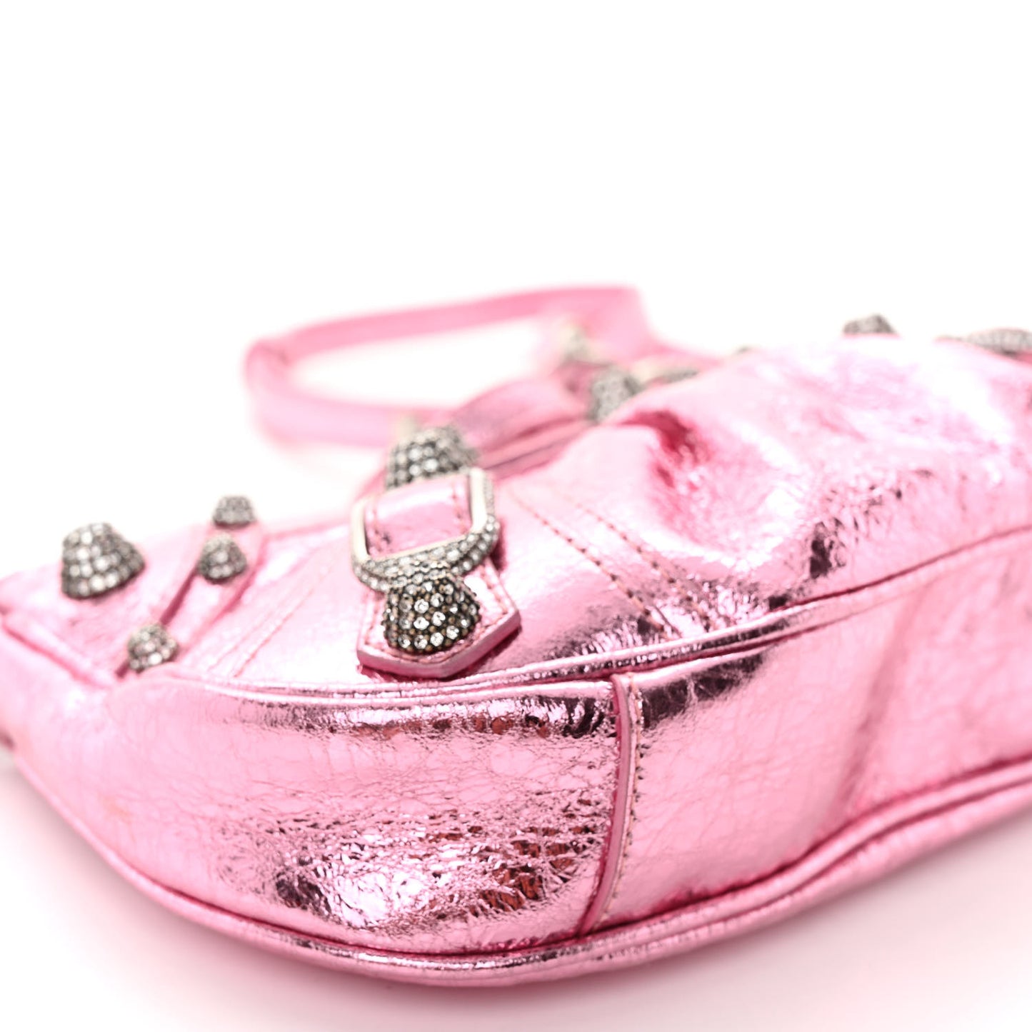 Metallic Agneau Arena Crystal Le Cagole Mini Purse With Chain Met Pink