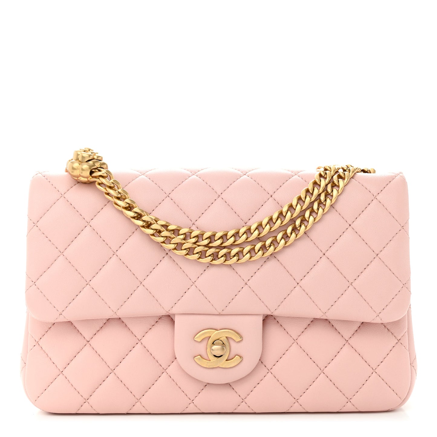 Lambskin Quilted Small Sweet Camellia Flap Light Pink