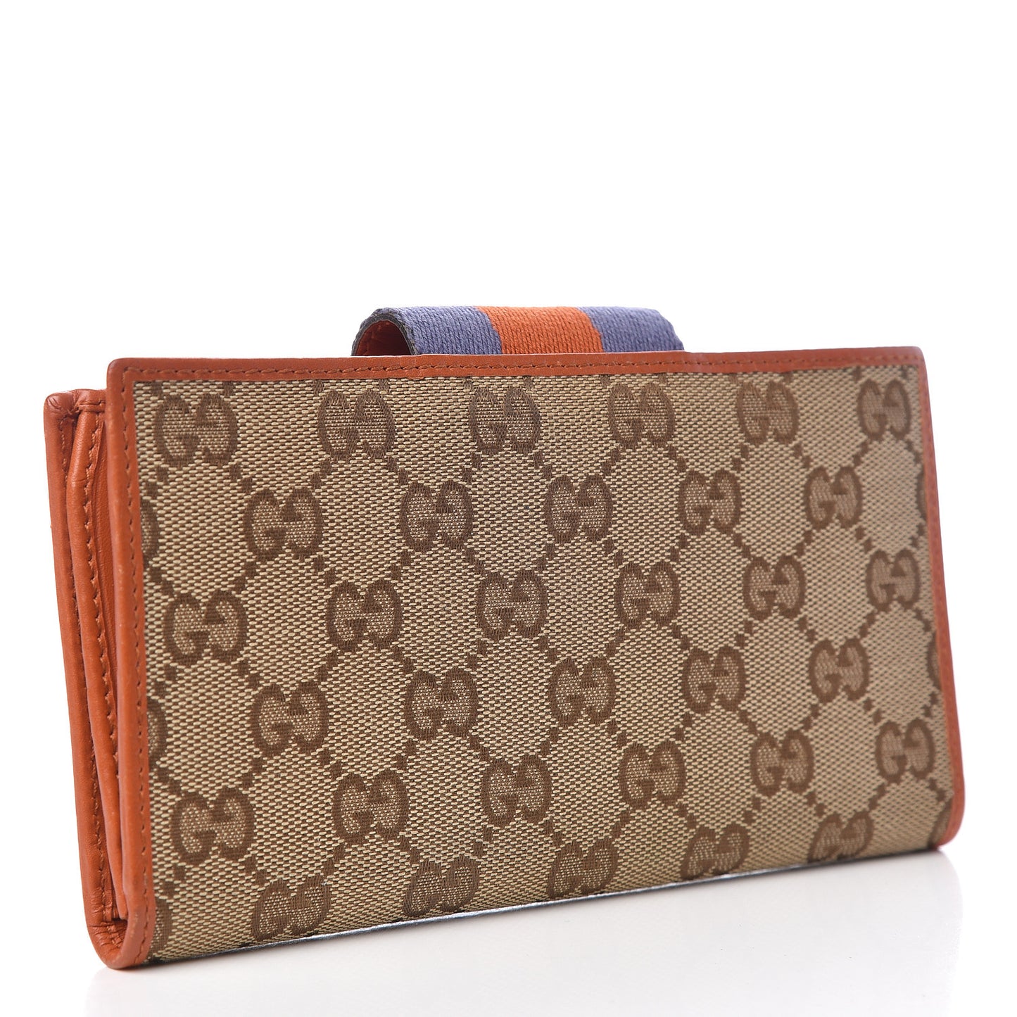 Monogram Calfskin Ladies Web Long Wallet Beige Ebony Orange