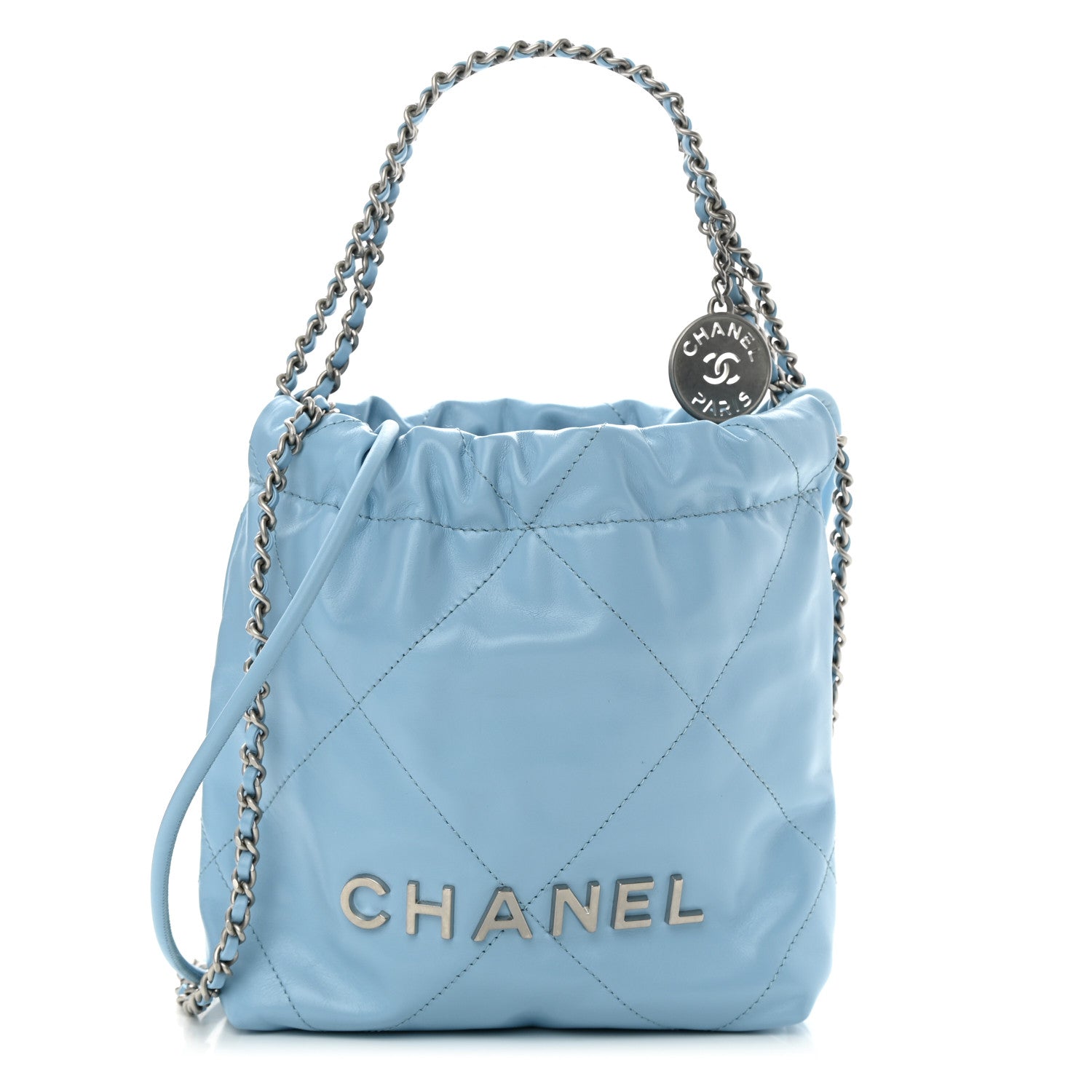 Chanel Shiny Calfskin Quilted Mini Chanel 22 Light Blue 1273972