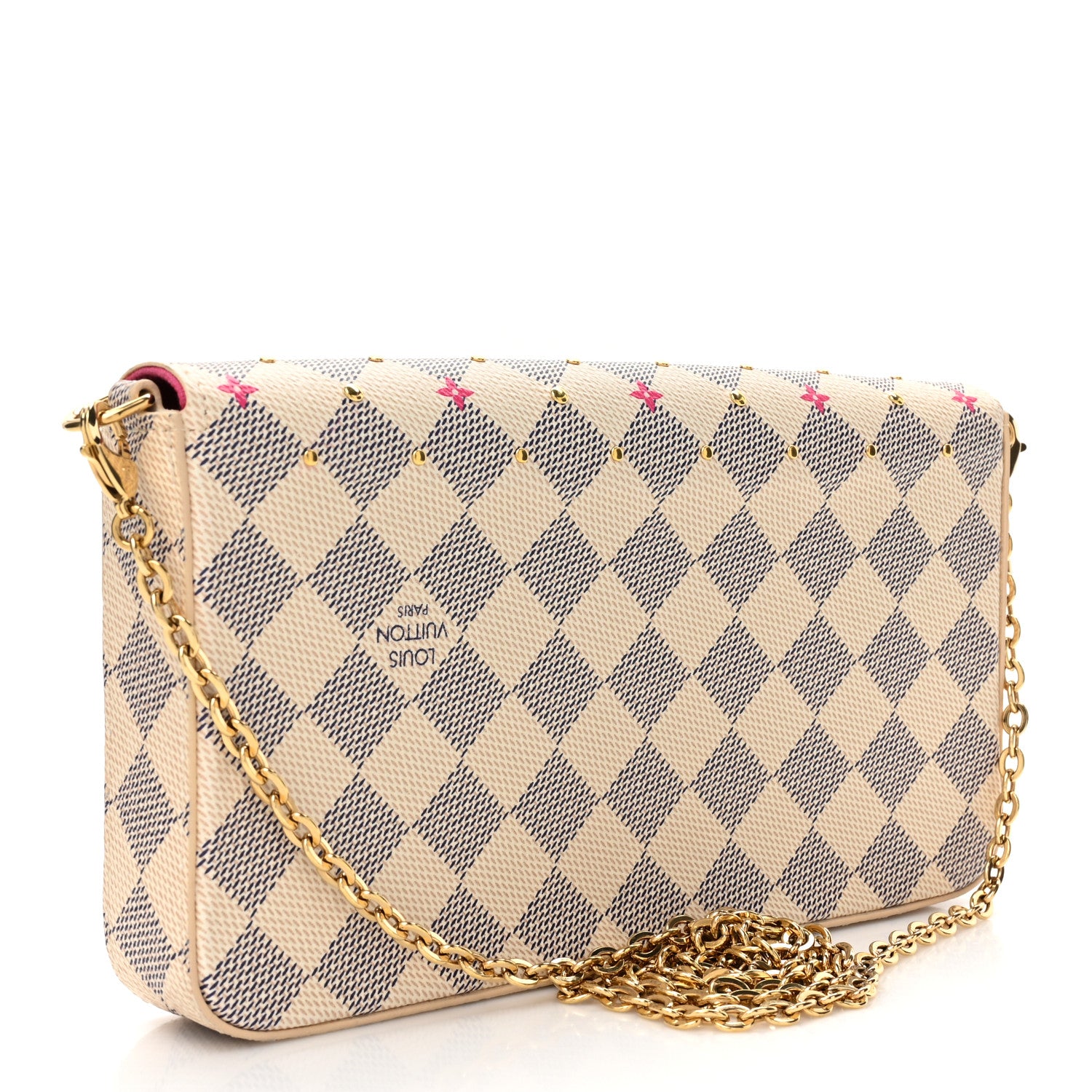Louis Vuitton LOUIS VUITTON Damier Azur Studded Pochette Felicie Chain Wallet Fuchsia 3 of 11