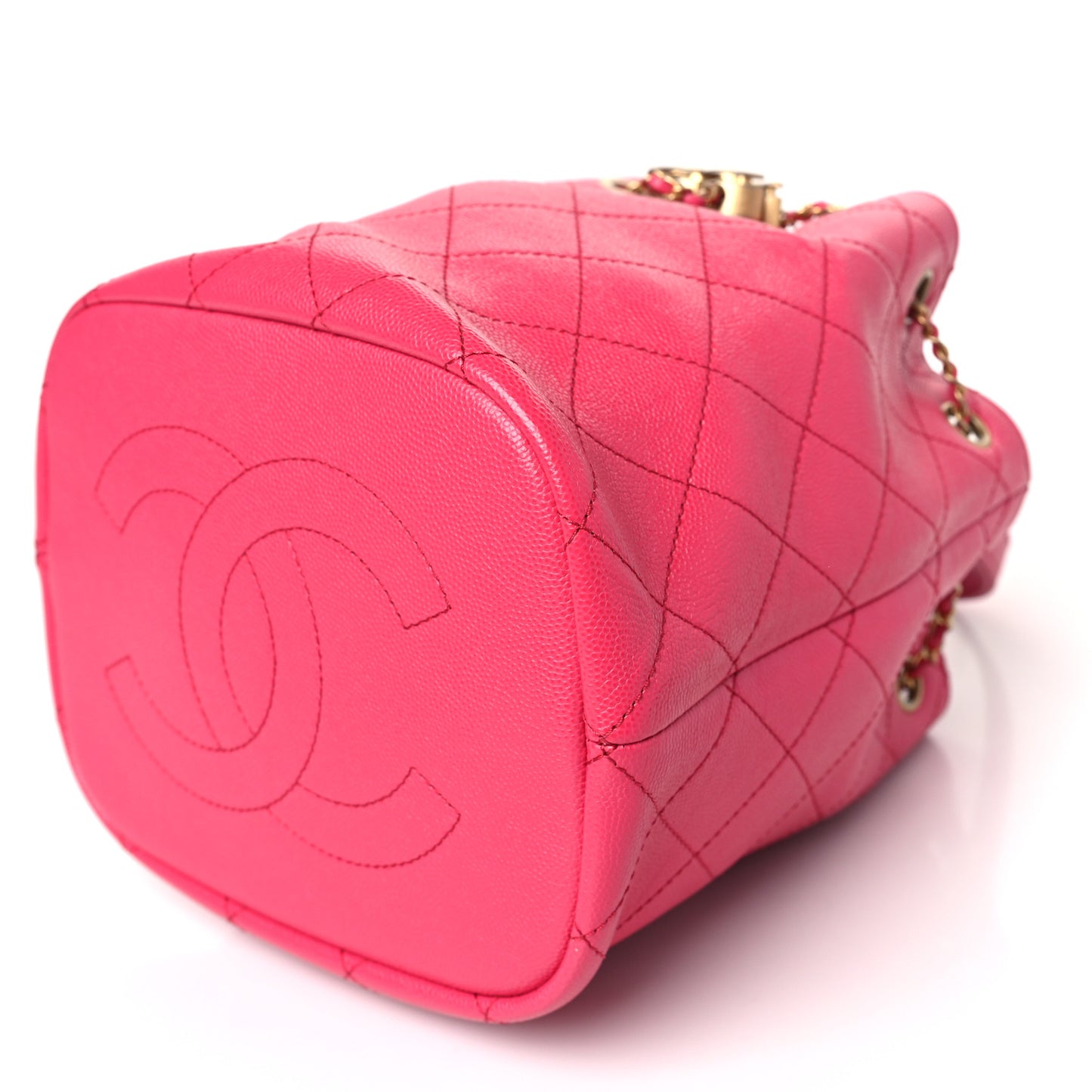 Caviar Quilted Fashion Therapy Bucket Drawstring Bag Dark Pink