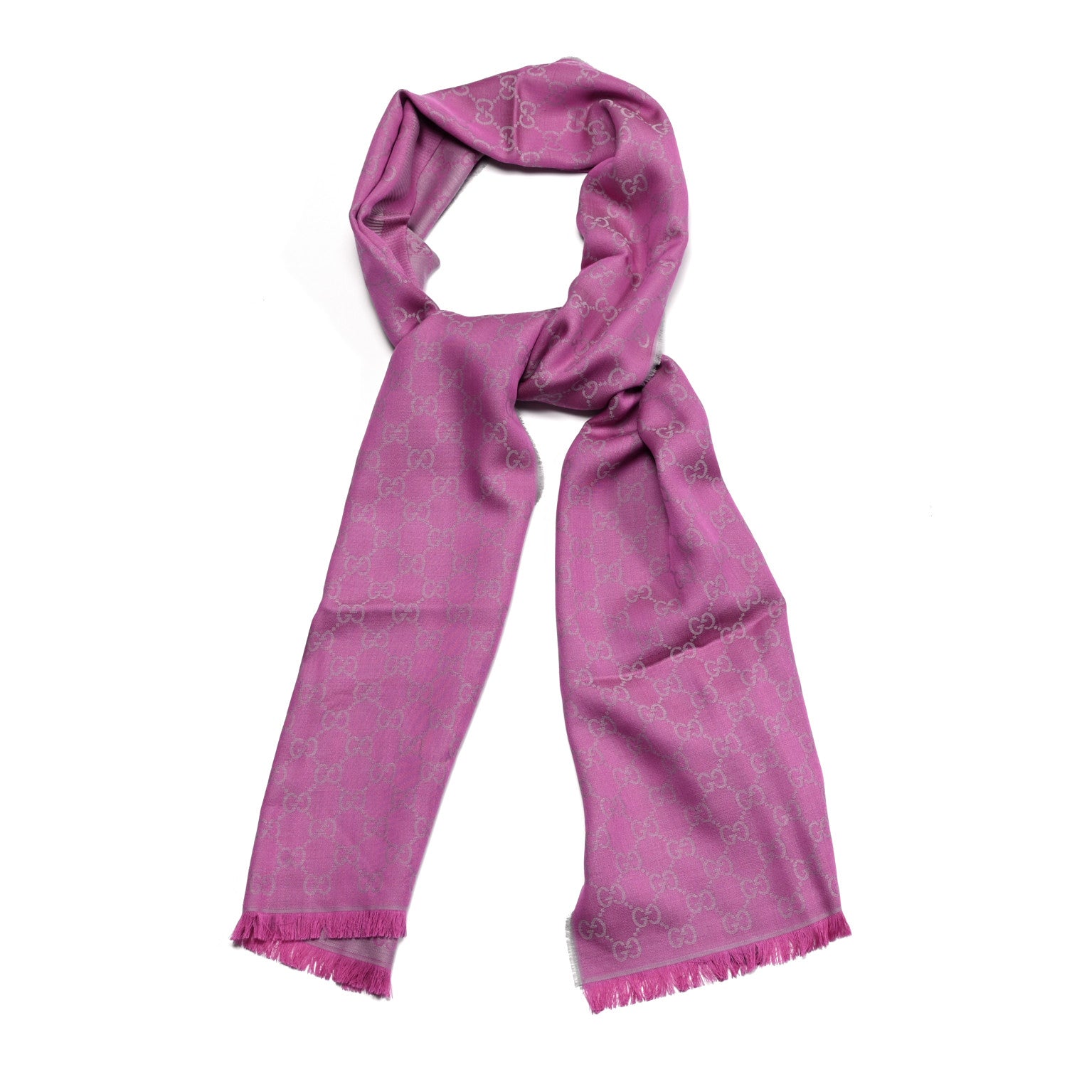 Gucci Wool Silk GG Monogram GGWeblong Fringe Scarf Shawl Zinc Pink 1 of 3