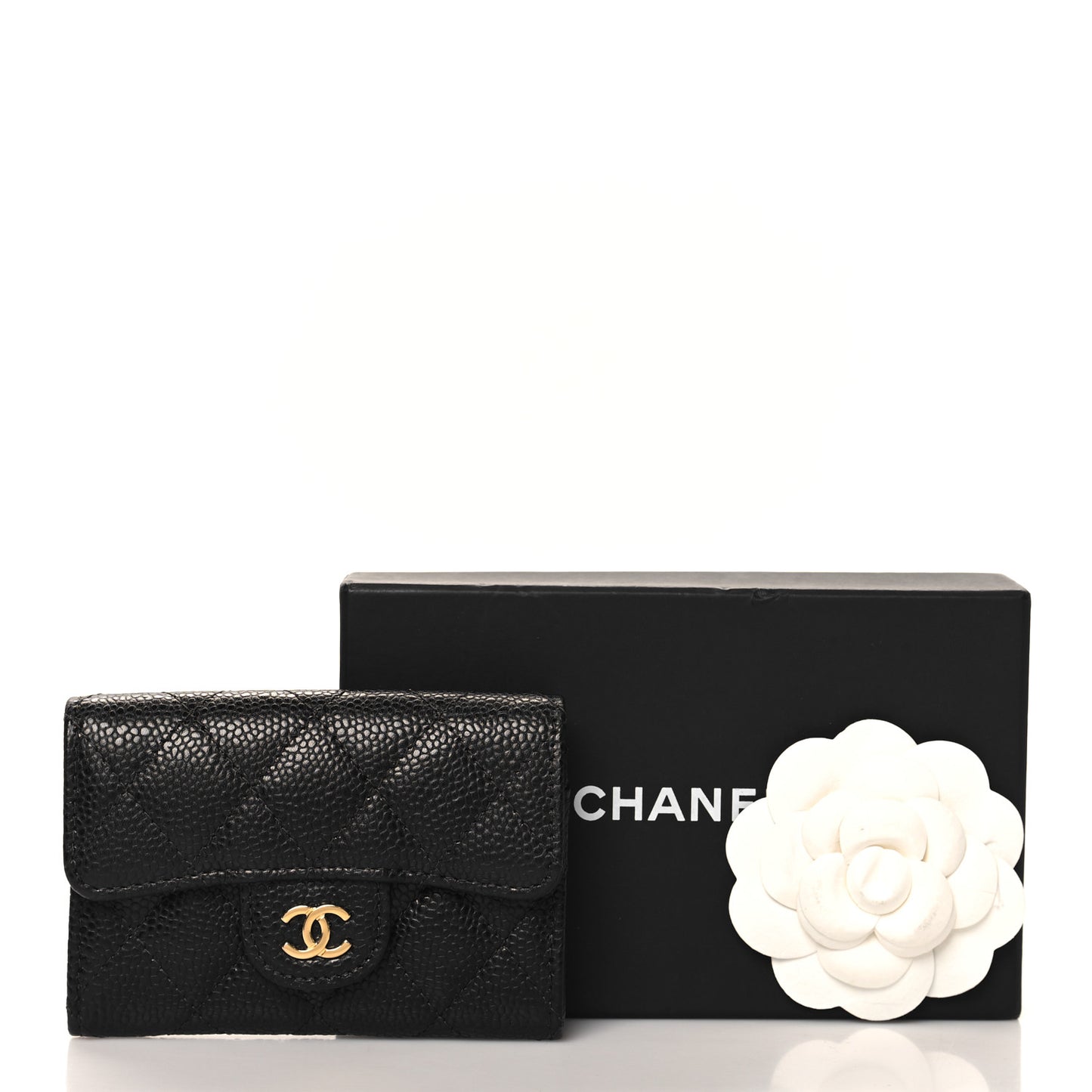 Caviar Quilted Flap Card Holder Wallet Black